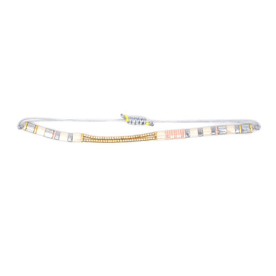 Tile Beaded Japanese Stone Bracelet with Adjustable Rope Fastening - 3 COLOURS - Pink Waters 