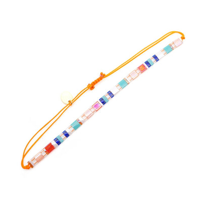 Tile Beaded Japanese Stone Bracelet with Adjustable Rope Fastening - 3 COLOURS - Pink Waters 