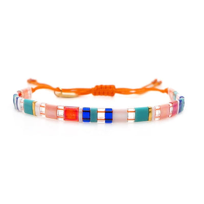 Tile Beaded Japanese Stone Bracelet with Adjustable Rope Fastening - 3 COLOURS - Pink Waters 