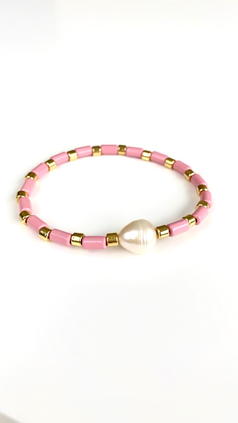 Freshwater Pearl Beaded Boho Bracelet - 3 COLOURS - Pink Waters 