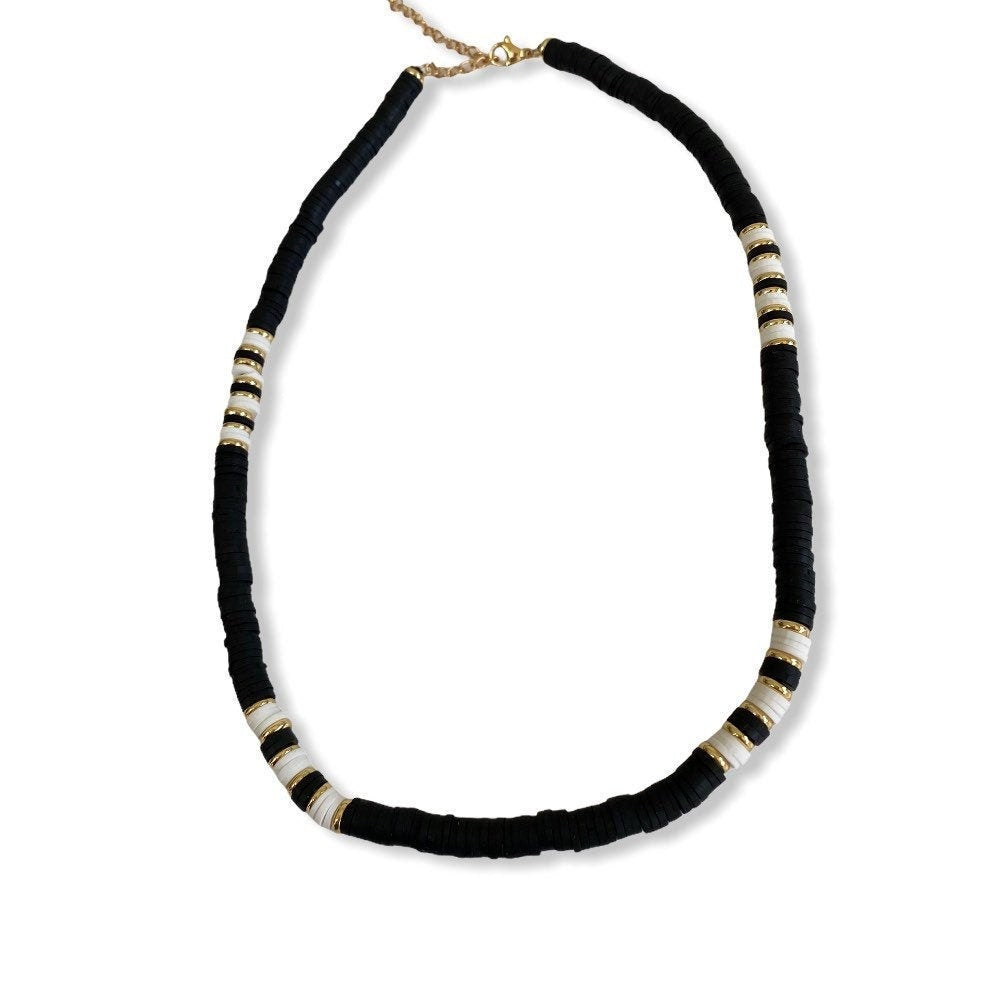 Boho Beaded Necklaces - White with Freshwater Pearl or Black - Pink Waters 