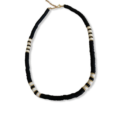Boho Beaded Necklaces - White with Freshwater Pearl or Black - Pink Waters 