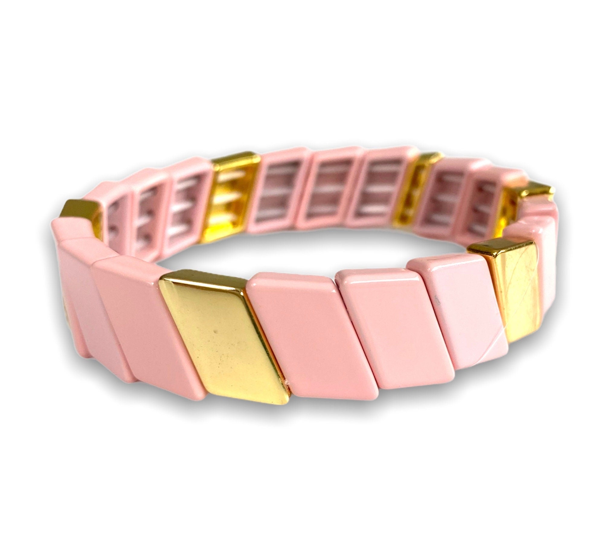 Enamel Diagnol TILE Bracelets - Pink/Gold-Pink Waters 