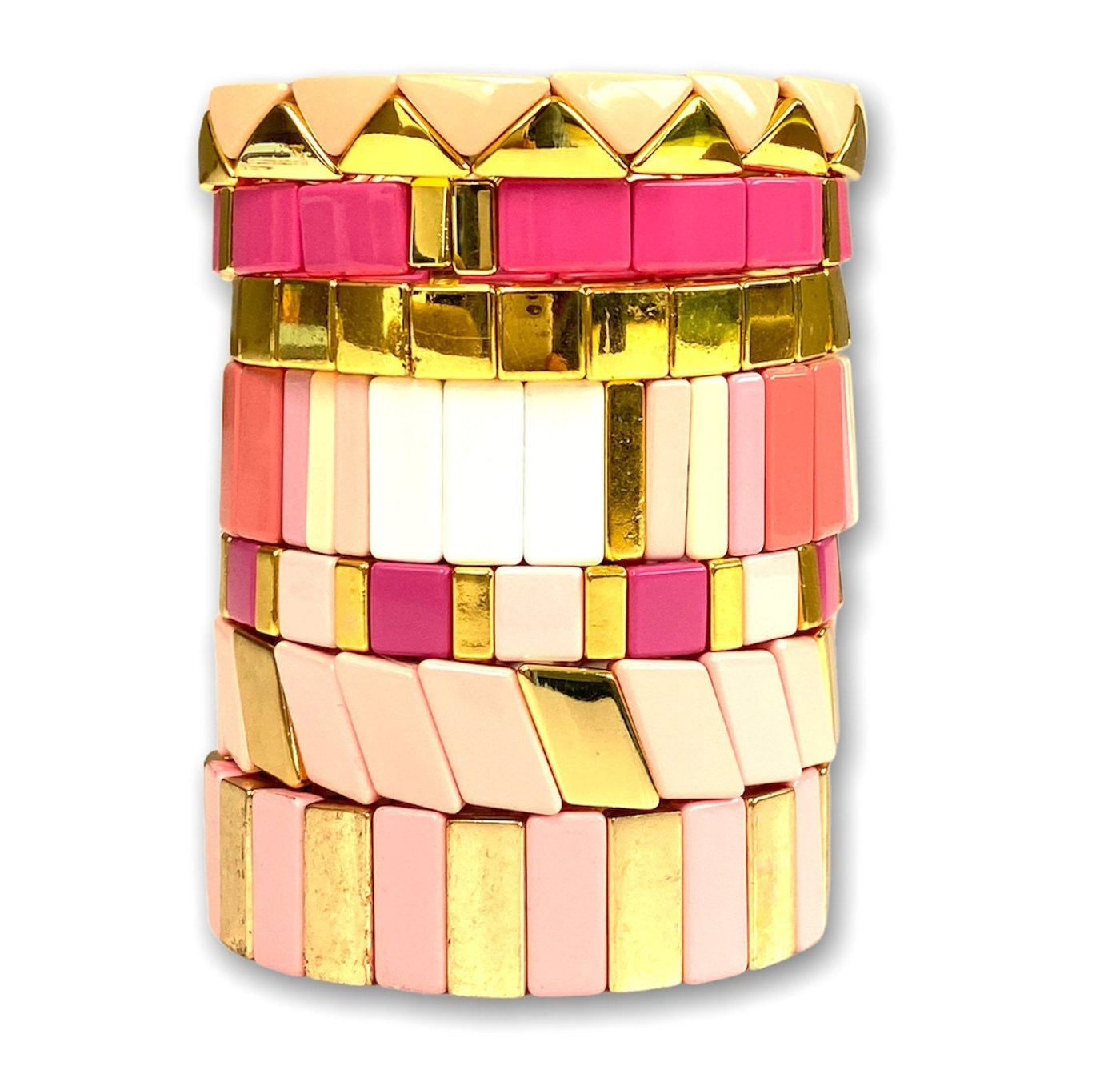 Triangle Enamel TILE Bracelet - Pink/Gold - Pink Waters 