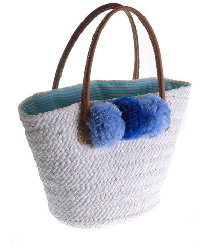 Pom Pom Straw Beach Basket - Pink Waters 