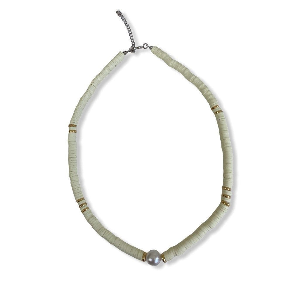 Boho Beaded Necklaces - White with Freshwater Pearl or Black-Pink Waters 