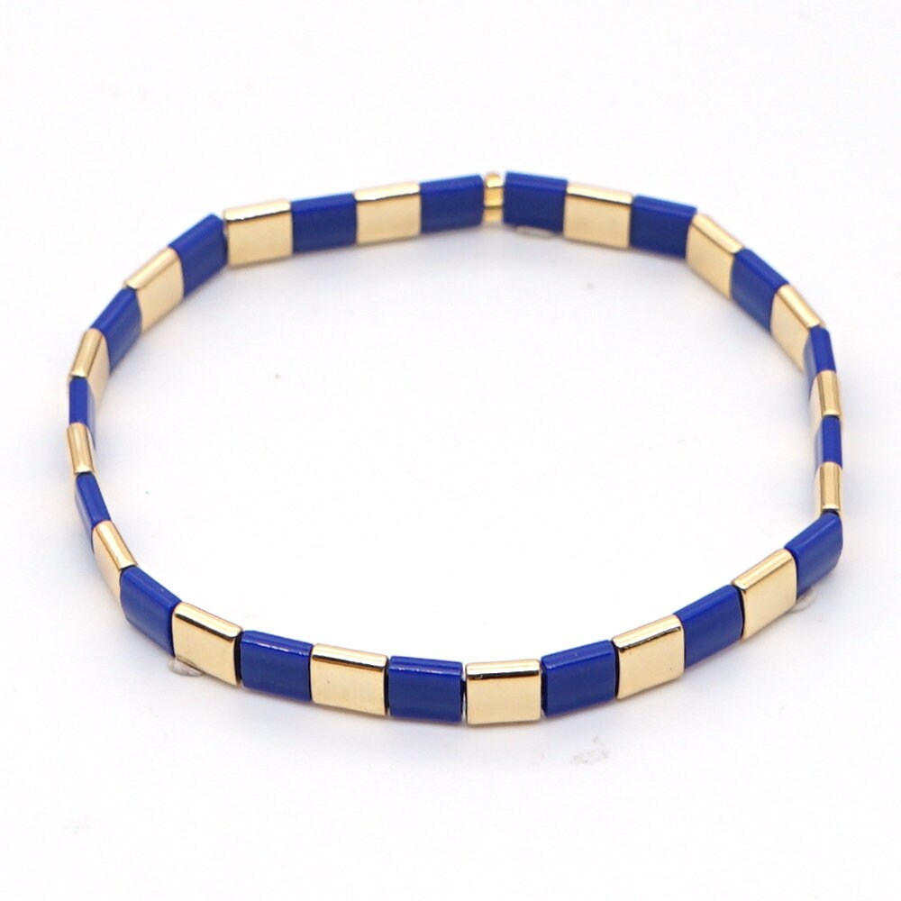Tile Beaded Japanese Stone Bracelet - Pink Waters 