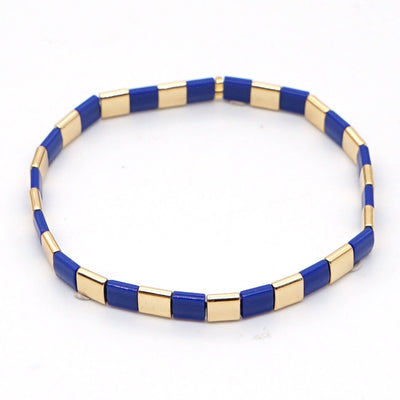 Tile Beaded Japanese Stone Bracelet - Pink Waters 