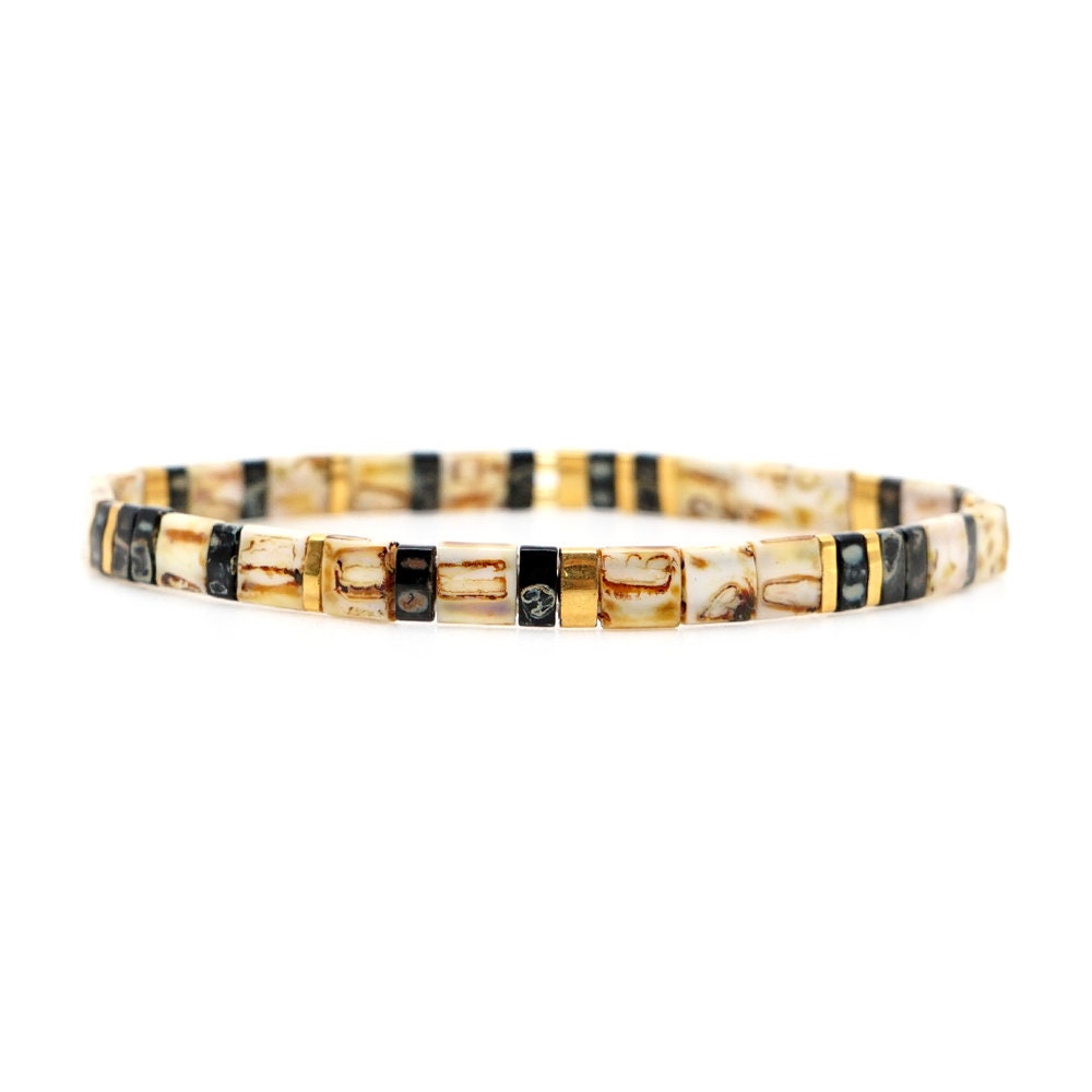 Tile Beaded Japanese Stone Bracelet - VARIOUS COLOURS - Pink Waters 