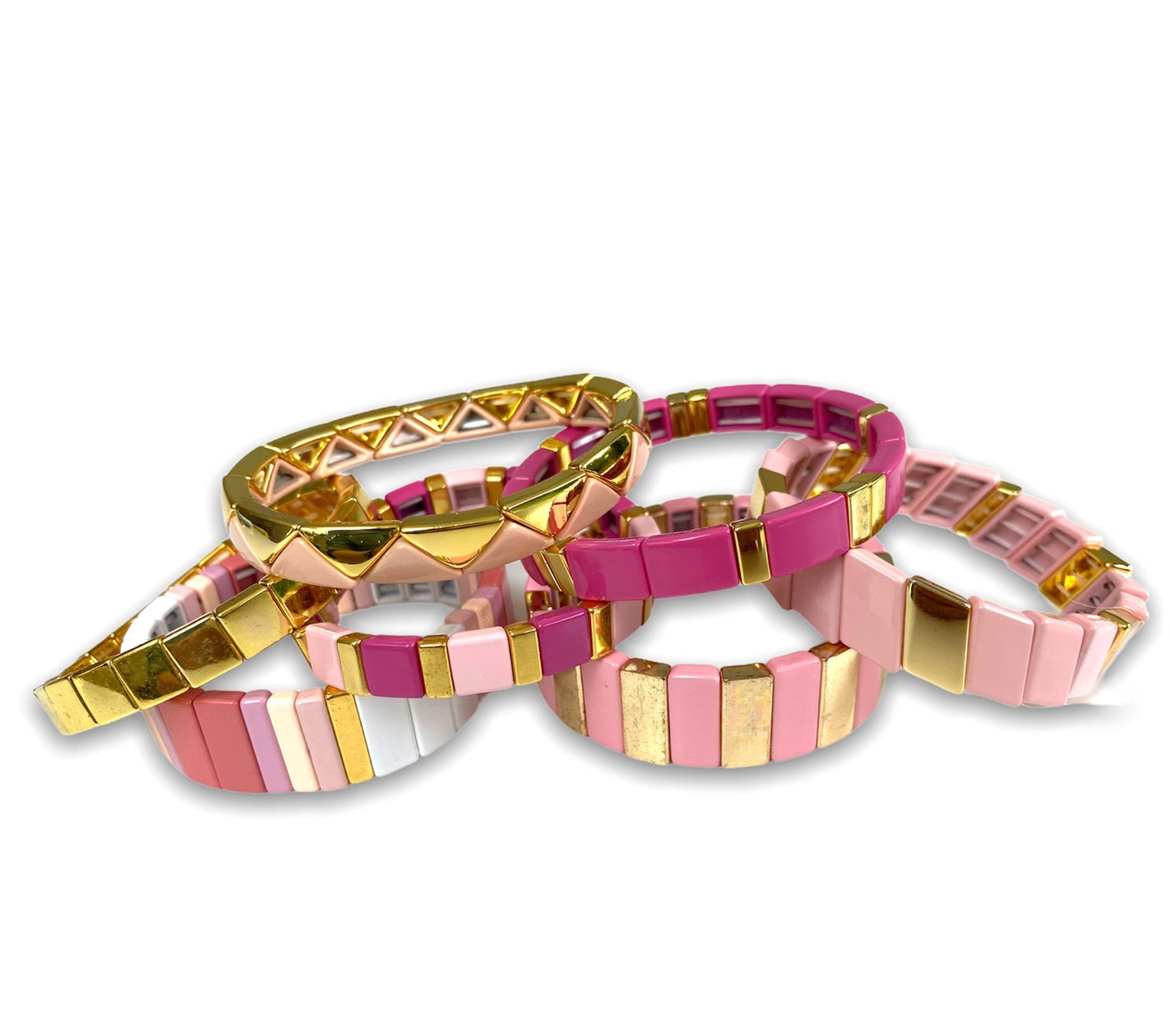 Triangle Enamel TILE Bracelet - Pink/Gold - Pink Waters 
