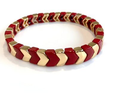Enamel Chevron TILE Stacking Bracelet - Red - Pink Waters 