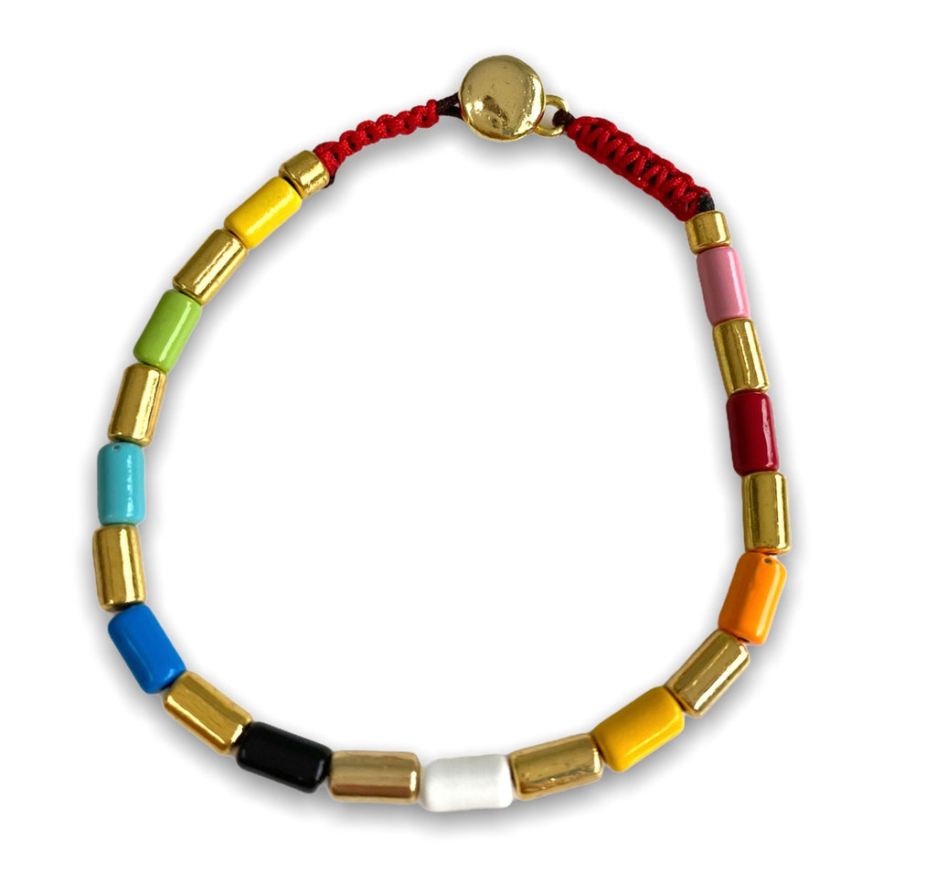 Children's Multi Beaded Bracelet - loop fastening-Pink Waters 