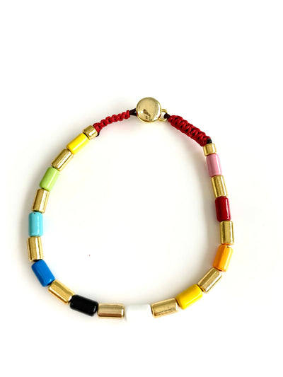 Children's Multi Beaded Bracelet - loop fastening - Pink Waters 