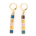 Tile Beaded Japanese Stone Bracelet Earrings-Pink Waters 