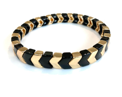 Enamel Chevron TILE Stacking Bracelet - Black/Gold - Pink Waters 