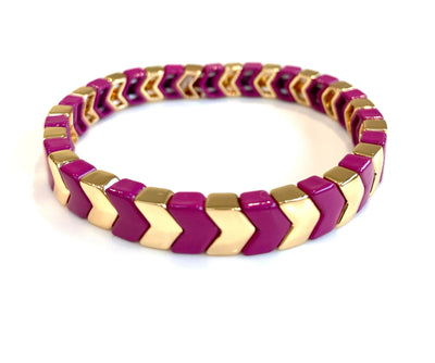 Enamel Chevron TILE Stacking Bracelet - Dark Pink - Pink Waters 