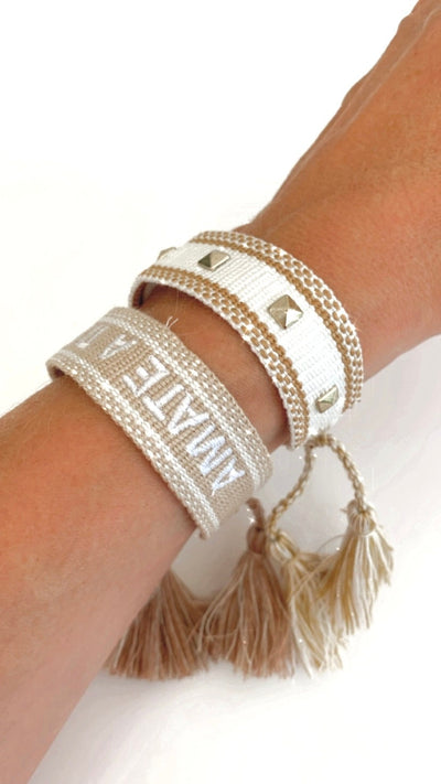 Canvas Studded Friendship Bracelet - Blue/Red/White - Pink Waters 