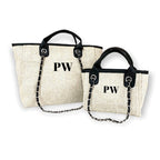 Mummy & Mini BYBLOS Canvas Tote Bag - Natural/Black-Pink Waters 