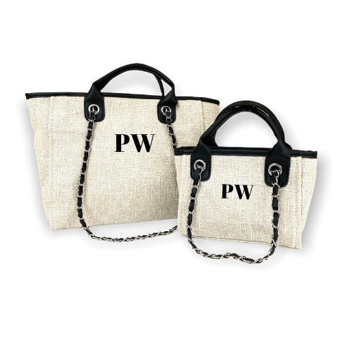 Mummy & Mini BYBLOS Canvas Tote Bag - Natural/Black-Pink Waters 