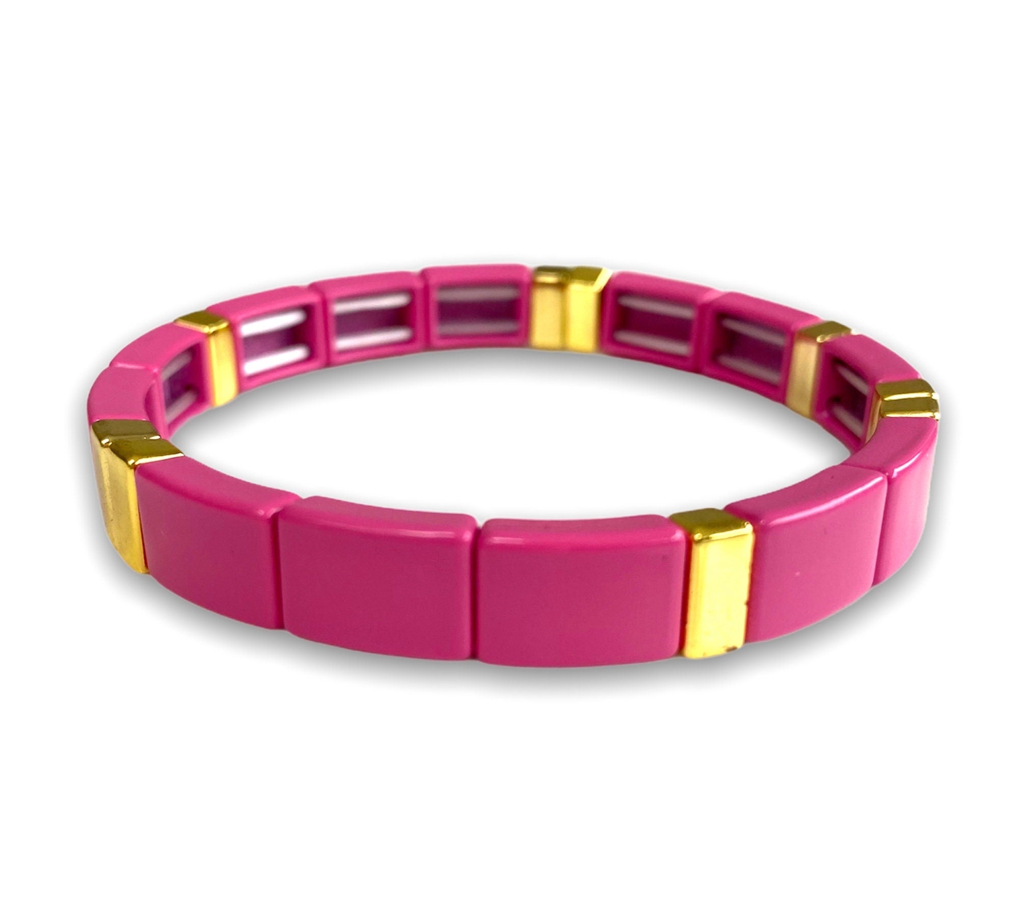 Enamel TILE Bracelet - Pink/Gold Accent-Pink Waters 