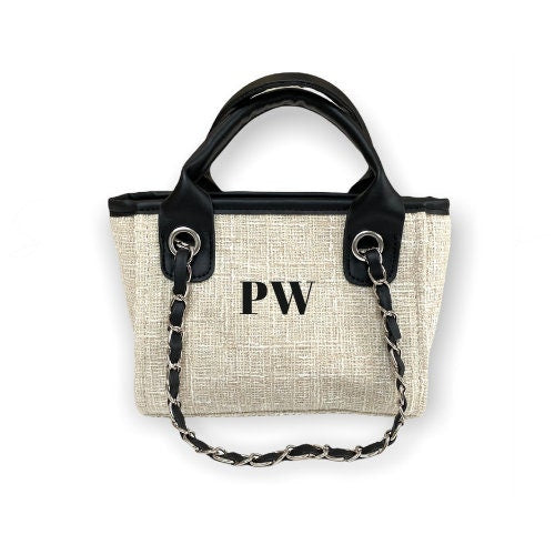 Mini Children's BYBLOS Canvas Personalised Tote Bag - Natural/Black-Pink Waters 
