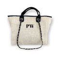 Mummy & Mini BYBLOS Canvas Tote Bag - Natural/Black-Pink Waters 
