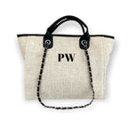 Mummy & Mini BYBLOS Canvas Tote Bag - Natural/Black-Pink Waters 