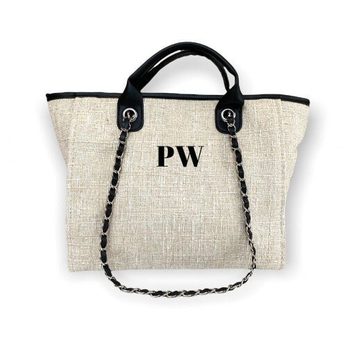 BYBLOS Canvas Tote Bag - Natural/Black-Pink Waters 