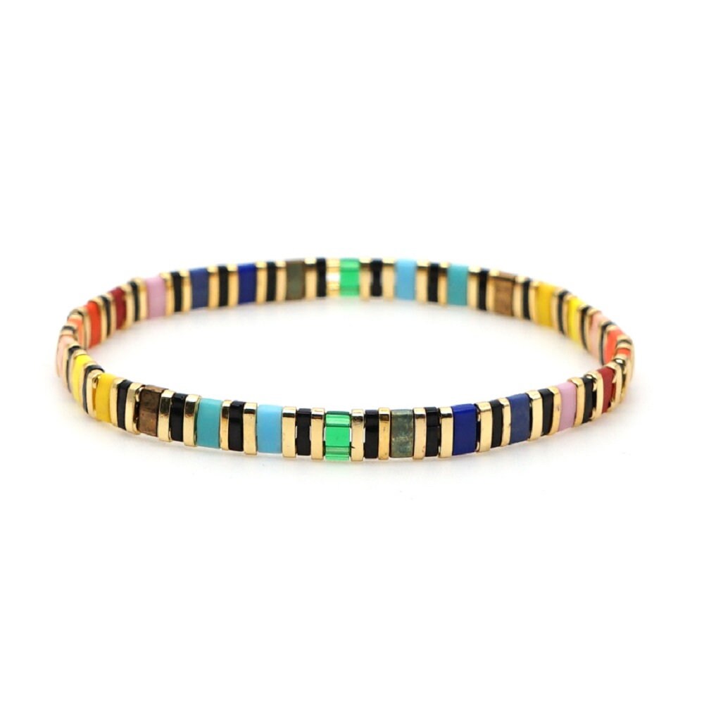 Tile Beaded Japanese Stone Bracelet - VARIOUS COLOURS - Pink Waters 