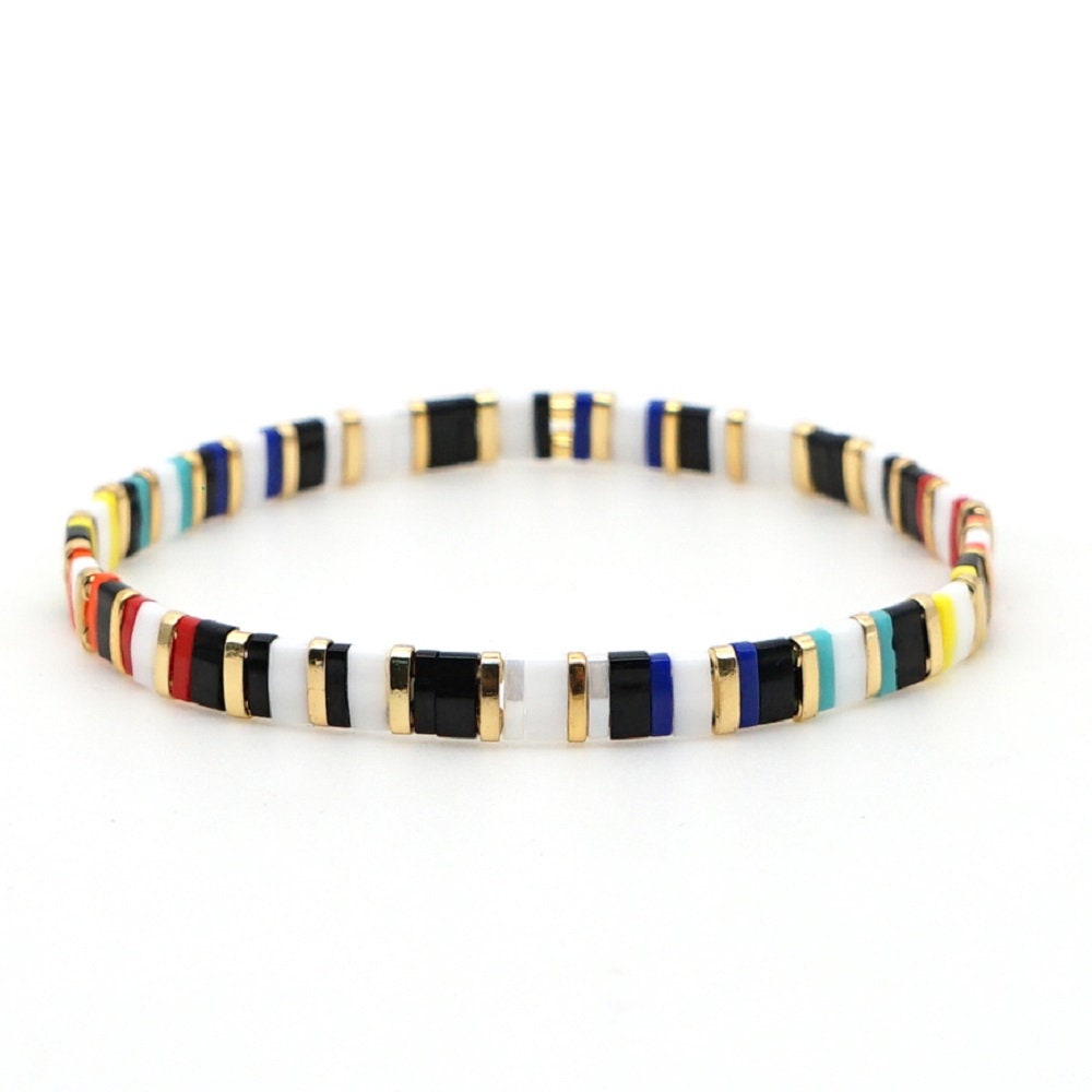 Tile Beaded Japanese Stone Bracelet - VARIOUS COLOURS - Pink Waters 