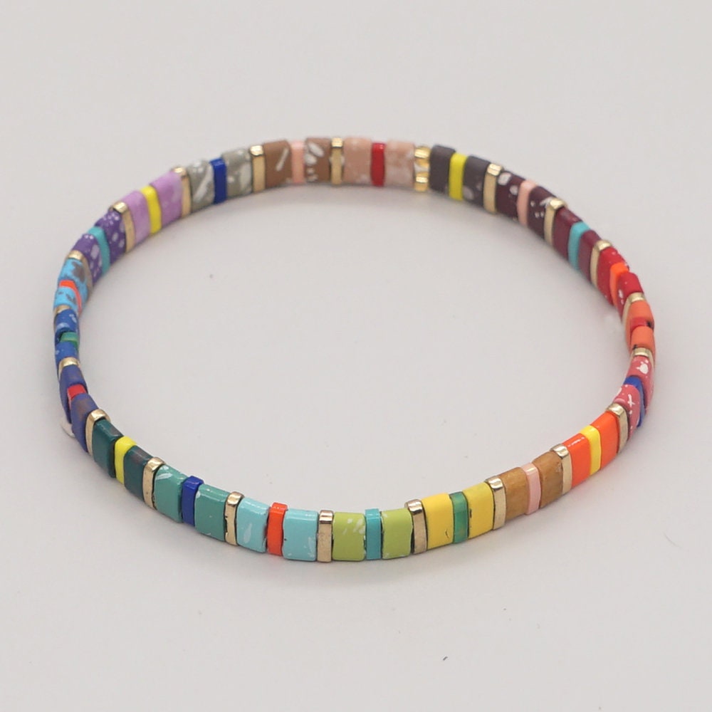 Tile Beaded Japanese Stone Bracelet - VARIOUS COLOURS - Pink Waters 