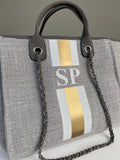 BYBLOS Grey Canvas Tote - Sample sale - Initials SP-Pink Waters 
