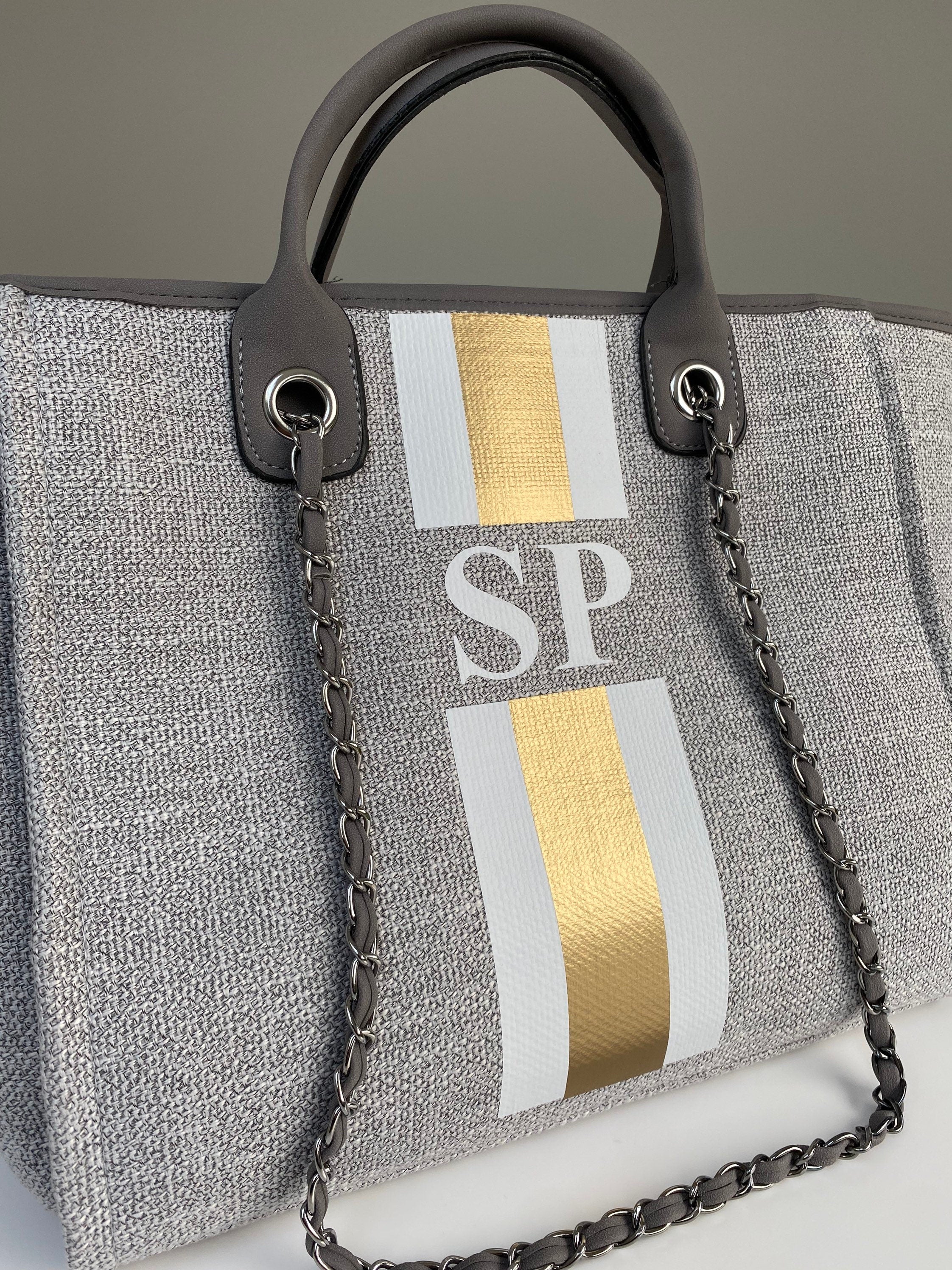 BYBLOS Grey Canvas Tote - Sample sale - Initials SP-Pink Waters 
