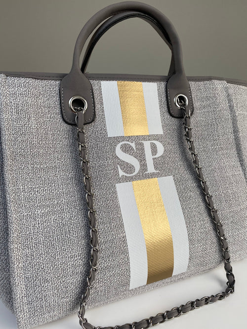 BYBLOS Grey Canvas Tote - Sample sale - Initials SP-Pink Waters 