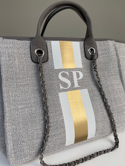 BYBLOS Grey Canvas Tote - Sample sale - Initials SP - Pink Waters 