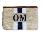 Personalised/Monogrammed Straw Clutch Bag, Leather Trim, Zip Fastening - 'Barcelona'-Pink Waters 