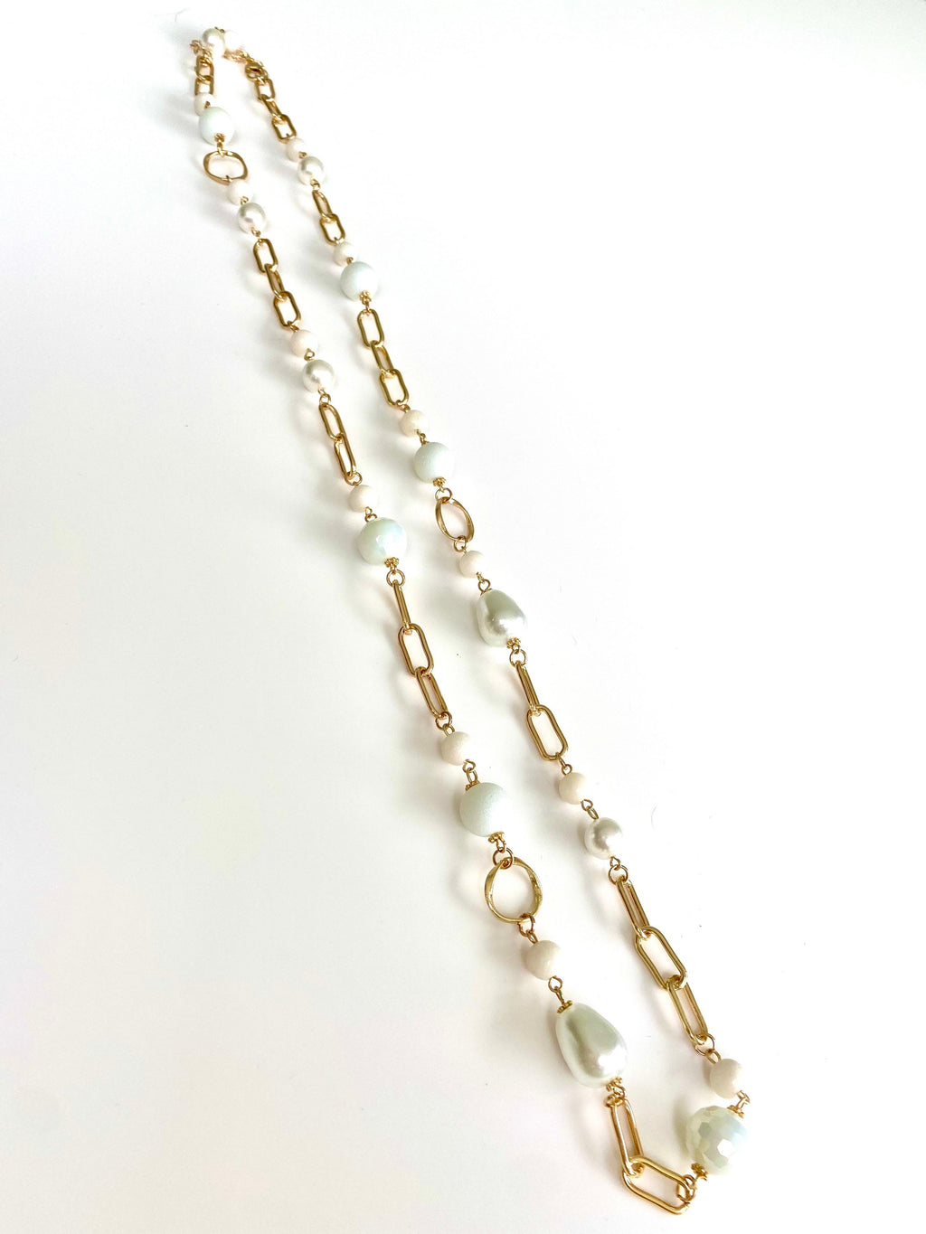 Paper Clip Chain, Extra long - Gold-Pink Waters 