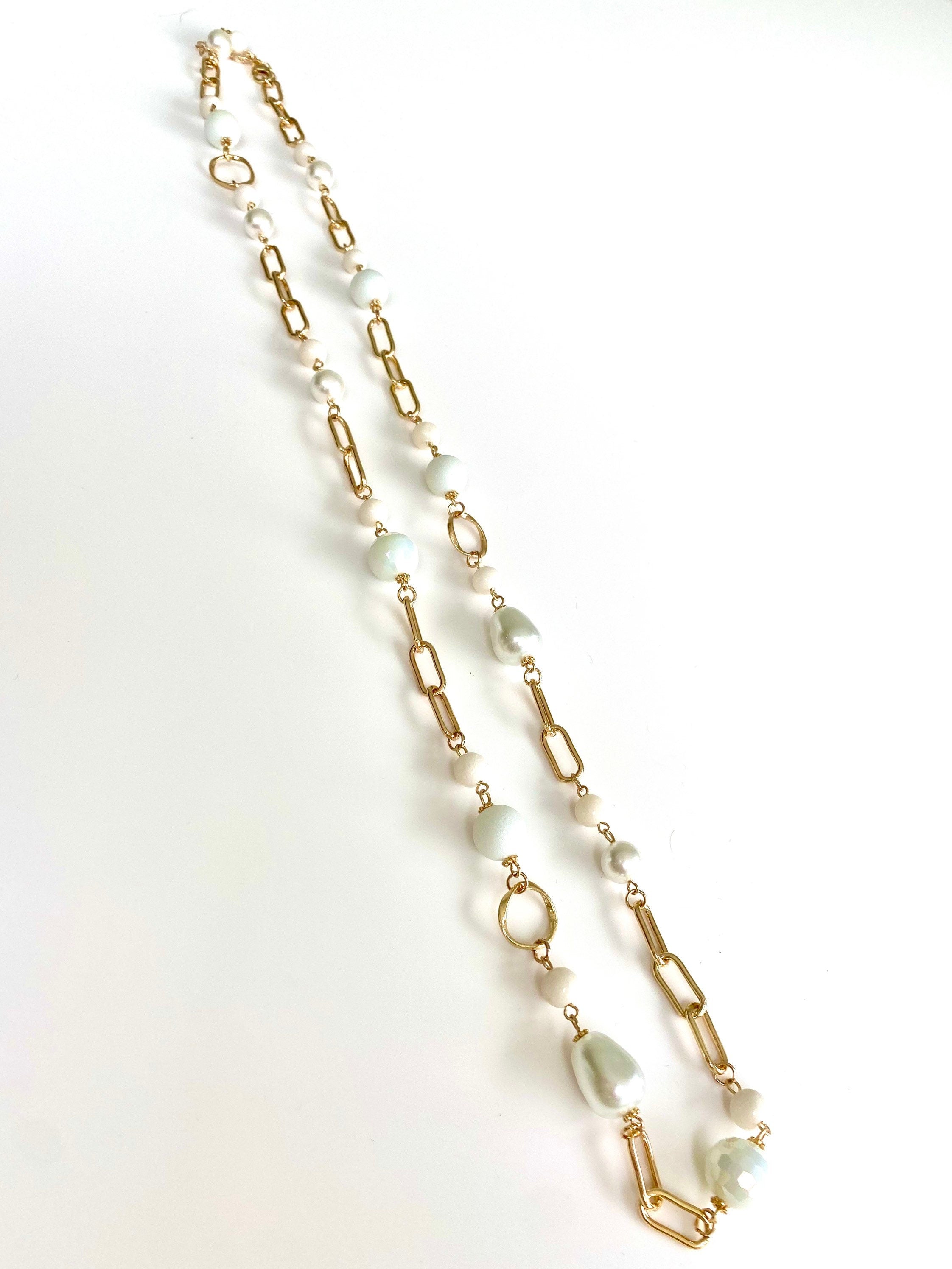 Paper Clip Chain, Extra long - Gold-Pink Waters 