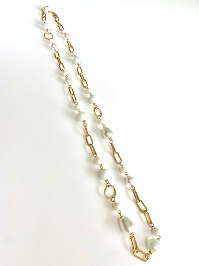 Paper Clip Chain, Extra long - Gold - Pink Waters 