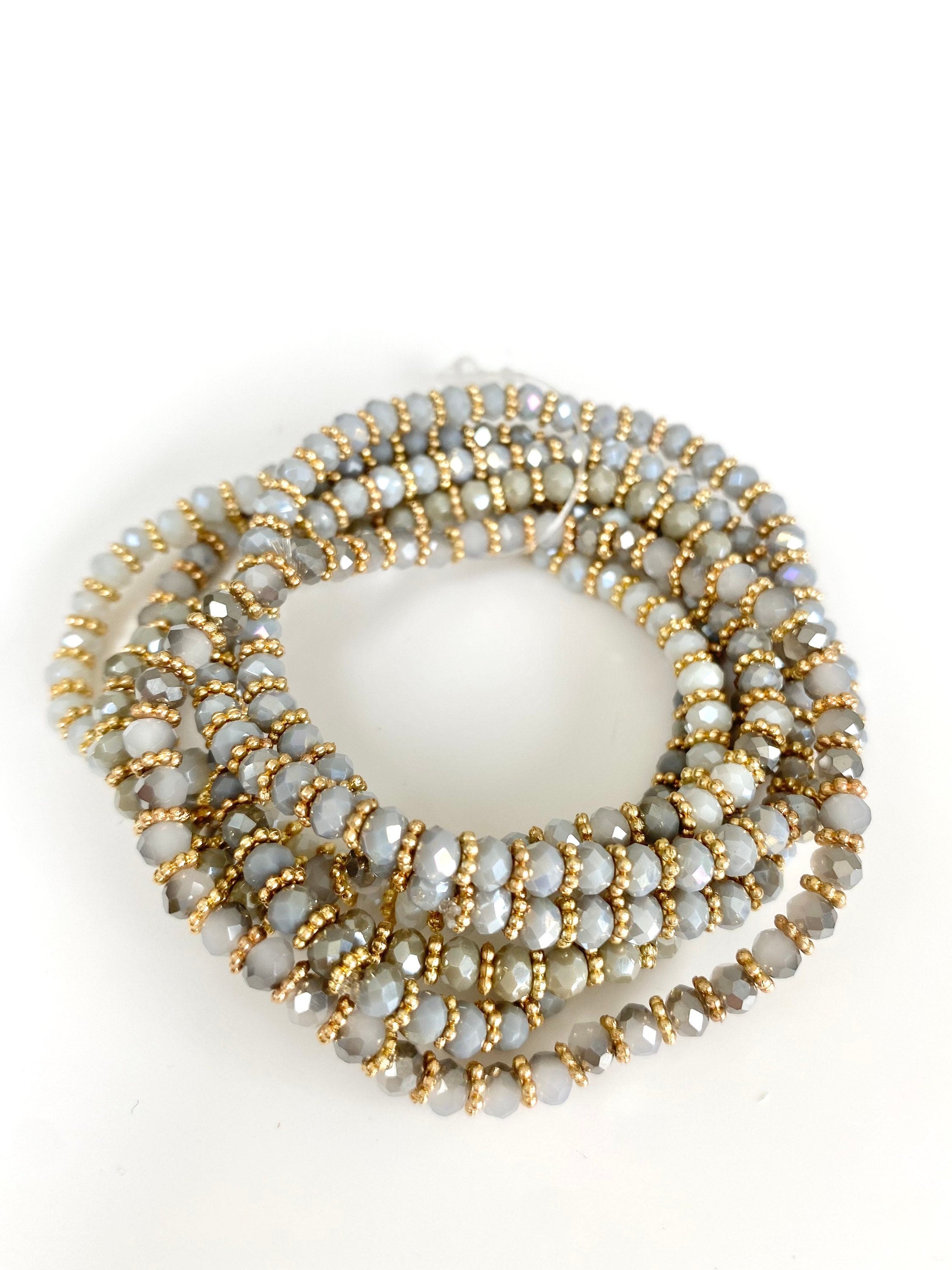 Multi Row Crystal Beaded Stacking Bracelet ( Various Colours)-Pink Waters 