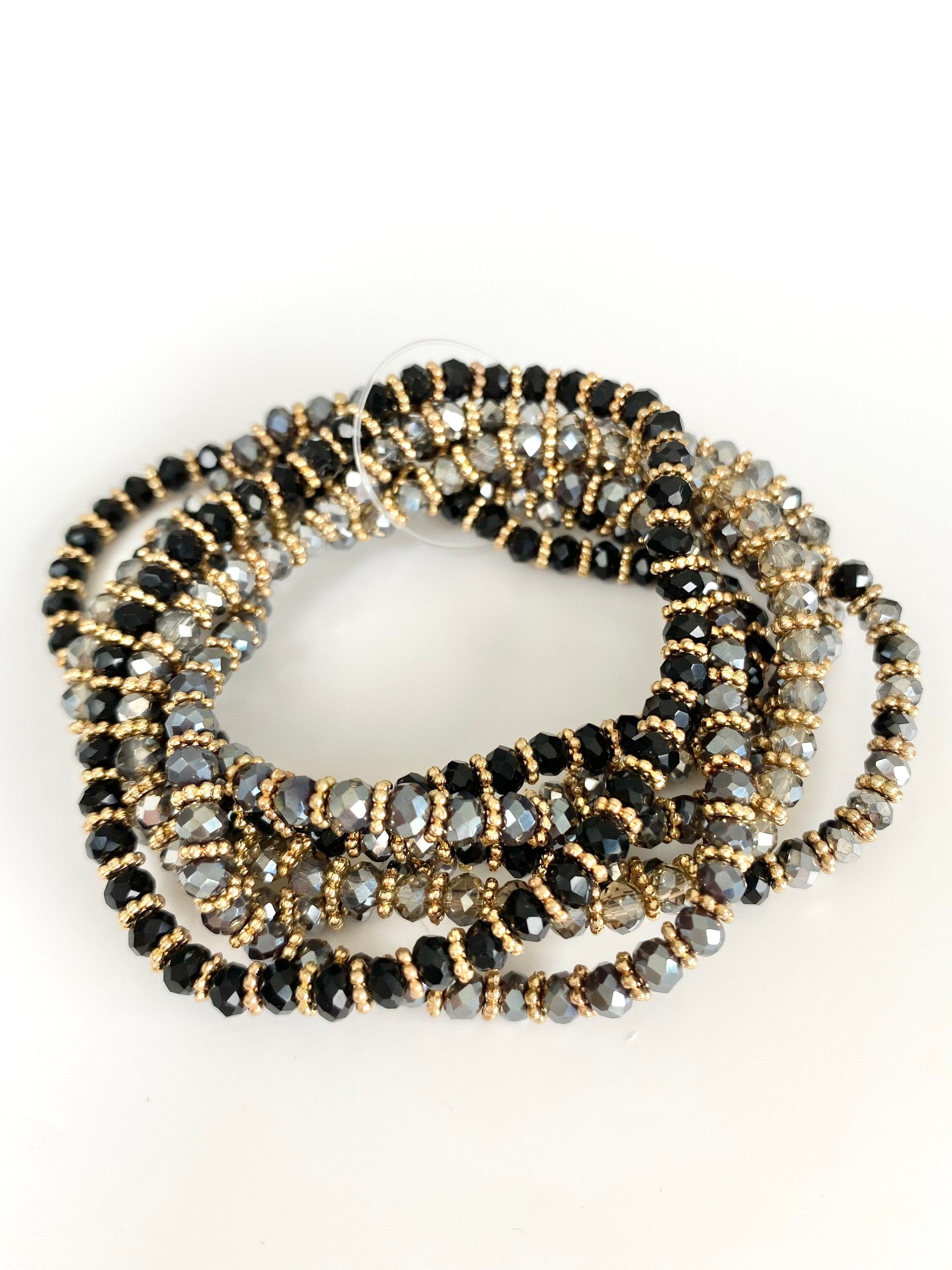 Multi Row Crystal Beaded Stacking Bracelet ( Various Colours)-Pink Waters 