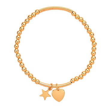 Heart & Star Beaded Stacking Bracelet ( Various Stack Options)- Silver/Rose Gold-Pink Waters 