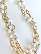 Paper Clip Chain, Extra long - Gold-Pink Waters 