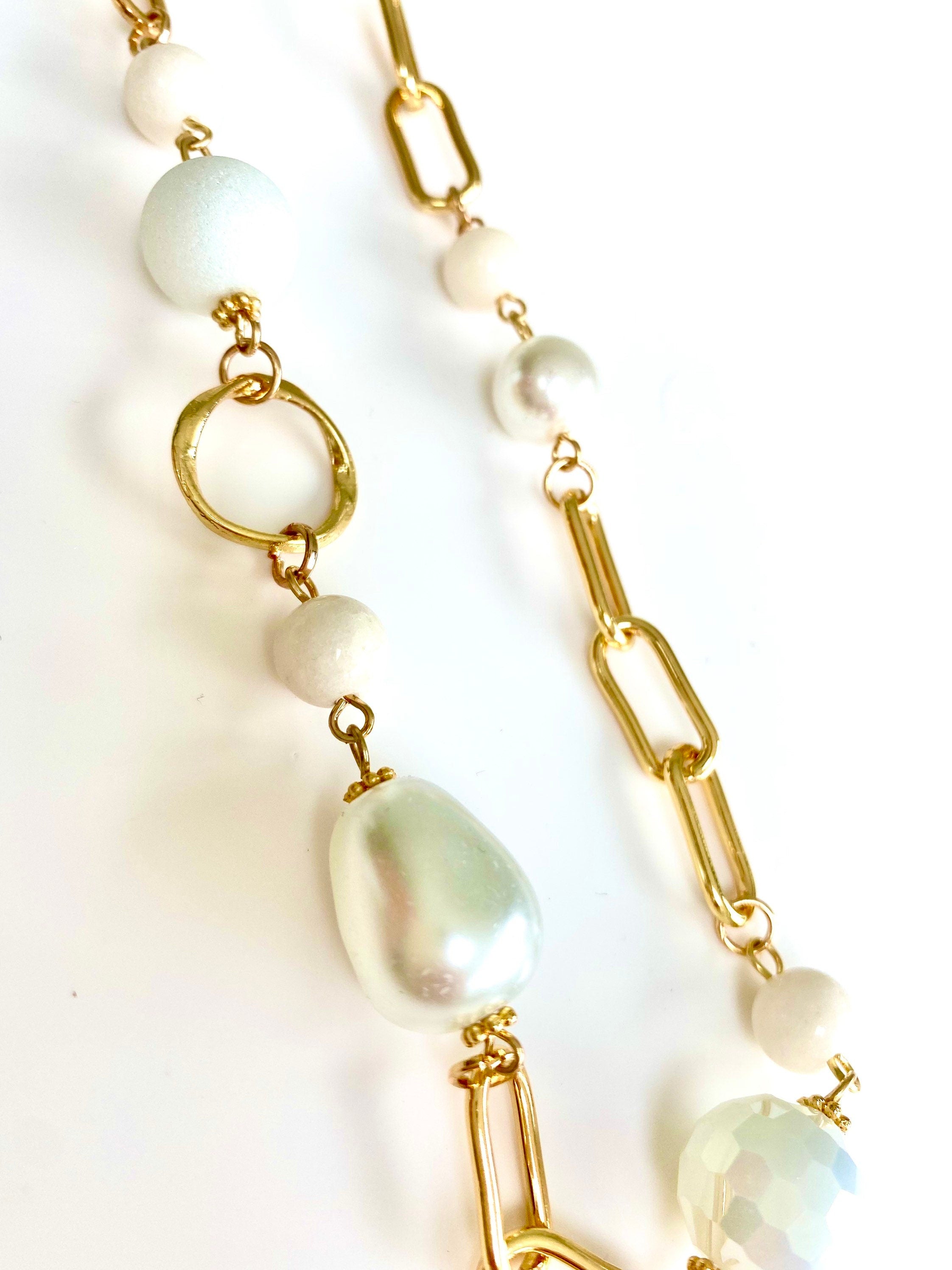 Paper Clip Chain, Extra long - Gold-Pink Waters 