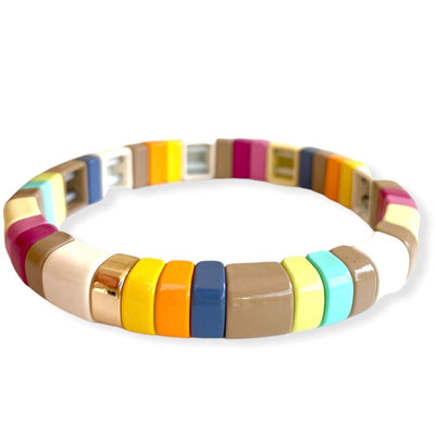 Enamel TILE Stacking Bracelet - Sage/Beige/Neutrals - Pink Waters 