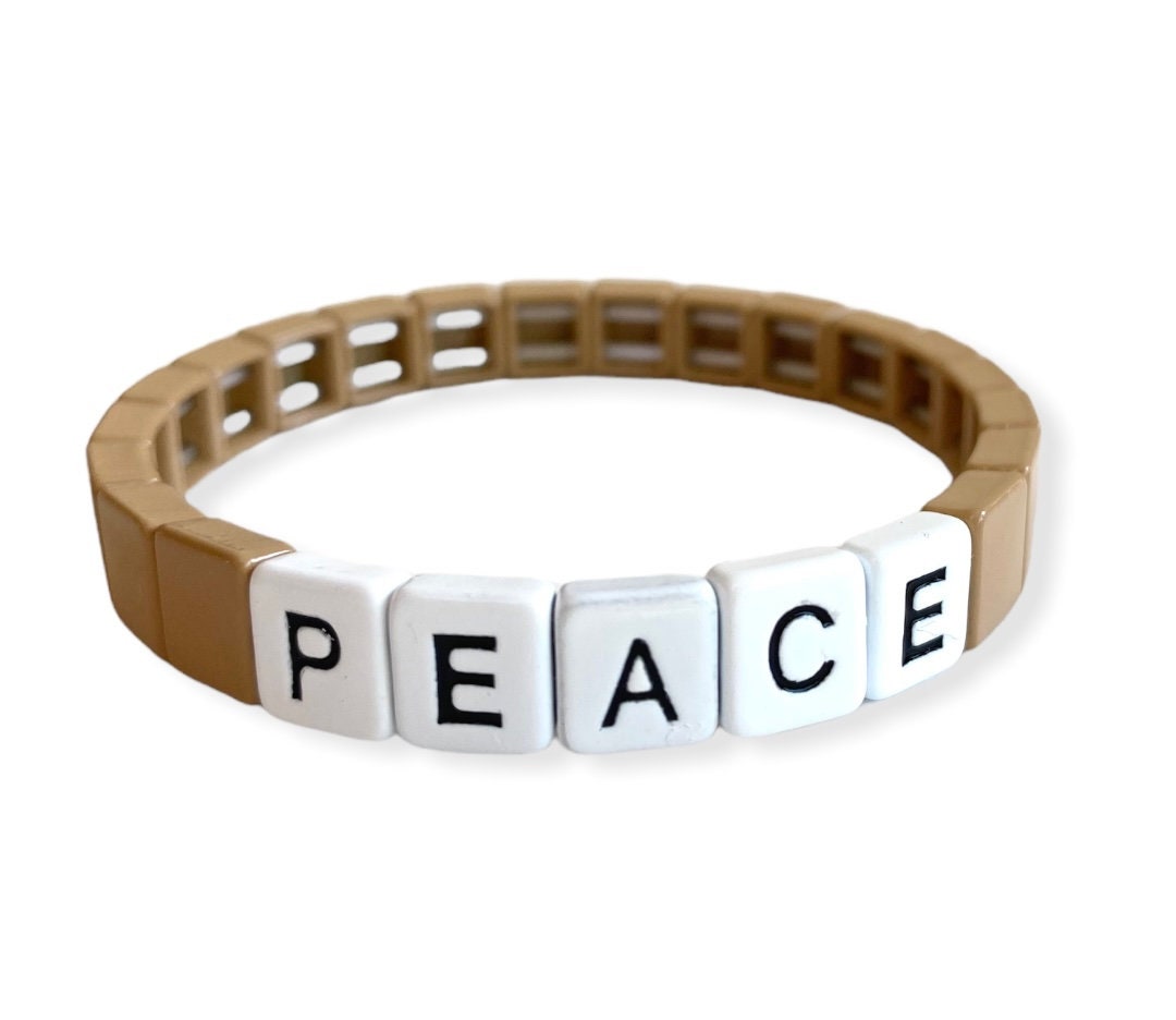Enamel "Peace" TILE Stacking Bracelets - Beige - Pink Waters 