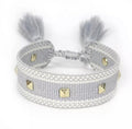 Canvas Studded Friendship Bracelet - Grey-Pink Waters 