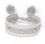 Canvas Studded Friendship Bracelet - Grey-Pink Waters 