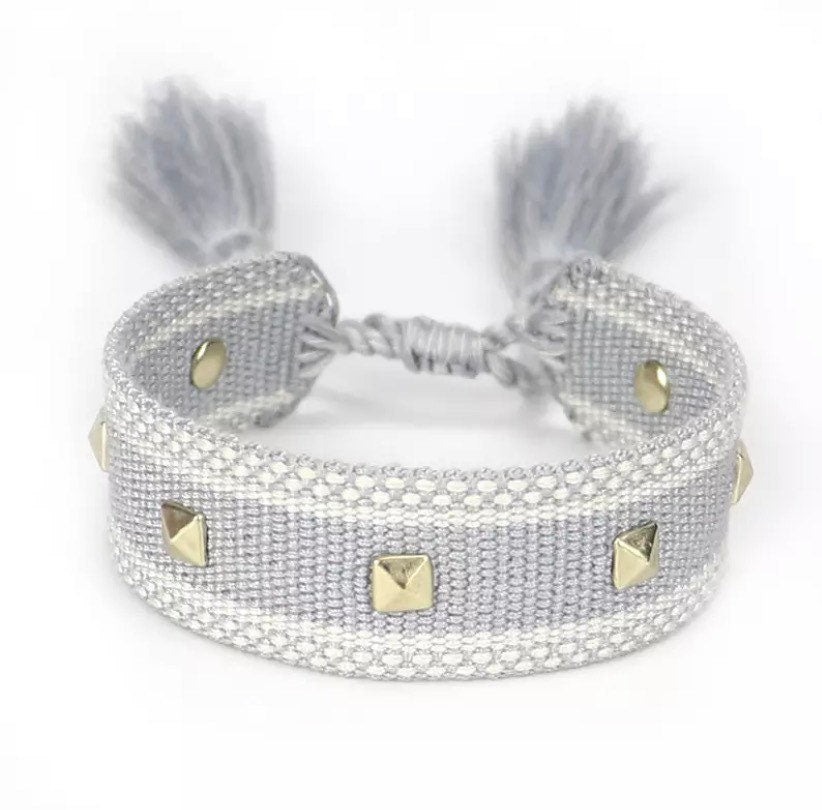 Canvas Studded Friendship Bracelet - Grey-Pink Waters 