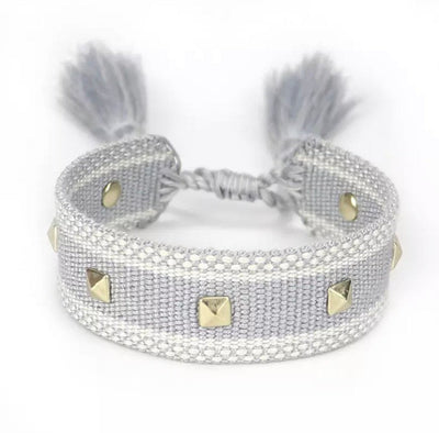 Canvas Studded Friendship Bracelet - Grey - Pink Waters 